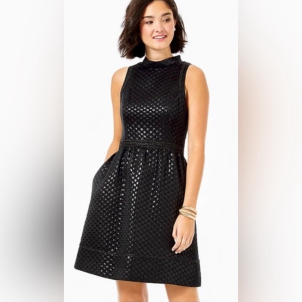 NWT LILLY PULITZER ONYX POLKA DOT DRESS, SIZE Large Knee-length - Picture 3 of 5